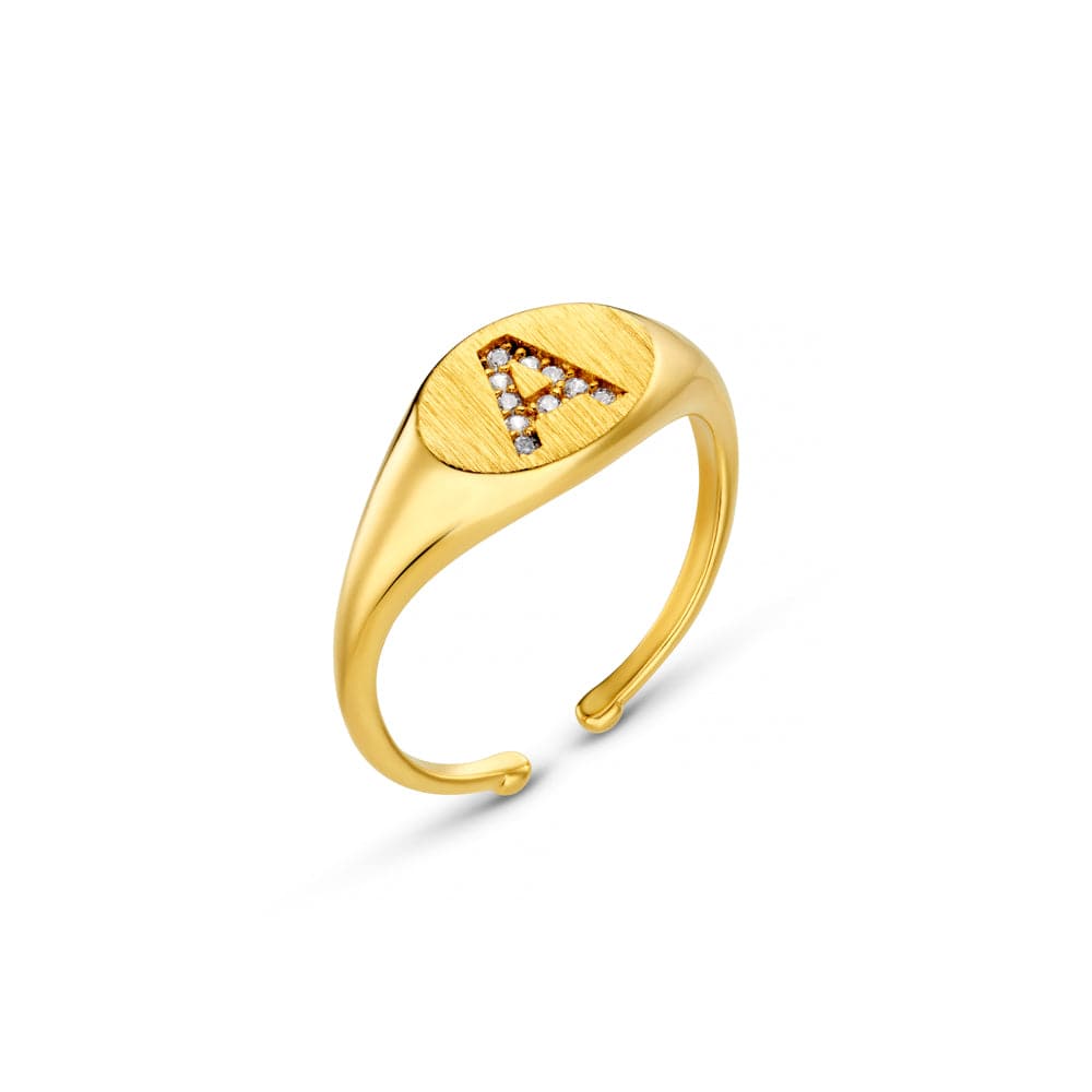 Adjustable Ring Default A Pavé Initial Adjustable Signet Ring Orelia Jewellery