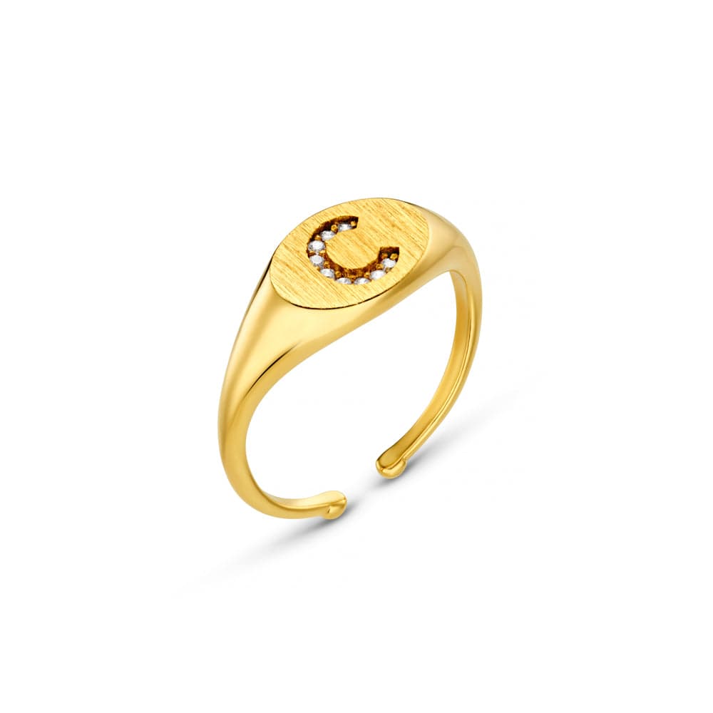 Adjustable Ring Default C Pavé Initial Adjustable Signet Ring Orelia Jewellery