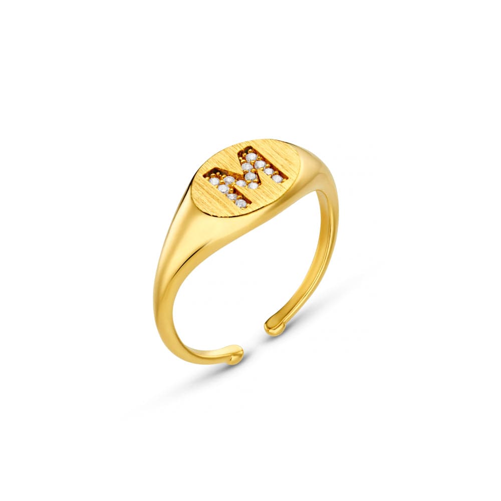 Adjustable Ring Default M Pavé Initial Adjustable Signet Ring Orelia Jewellery
