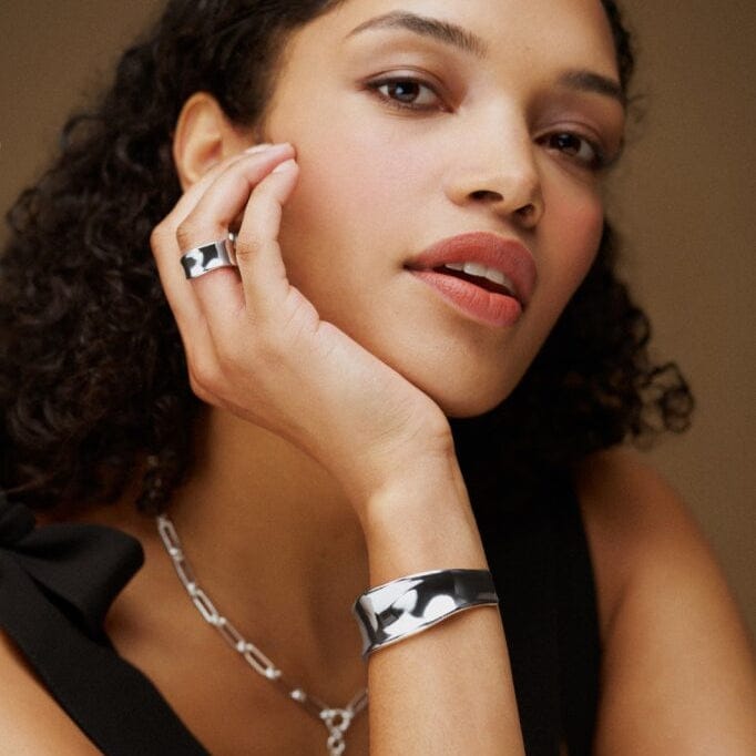 Bangle ONE LUXE Polished Molten Bangle Silver Orelia Jewellery