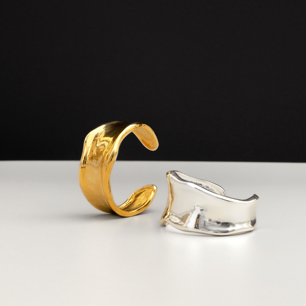 Bangle Statement Organic Molten Metal Cuff - Silver Orelia Jewellery