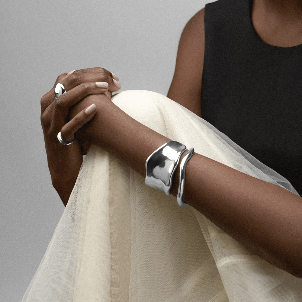 Bangle Statement Organic Molten Metal Cuff - Silver Orelia Jewellery
