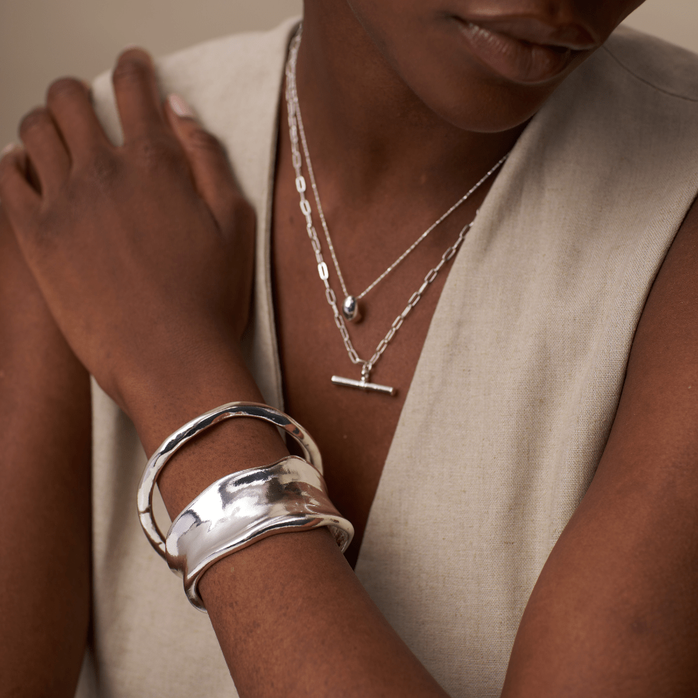 Bangle Statement Organic Molten Metal Cuff - Silver Orelia Jewellery