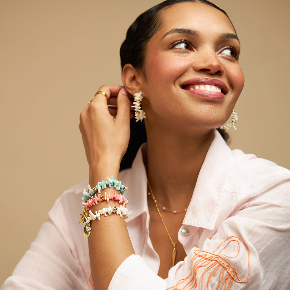 Beaded Bracelet Default Pink Coral Chip & Starfish Bracelet Orelia Jewellery