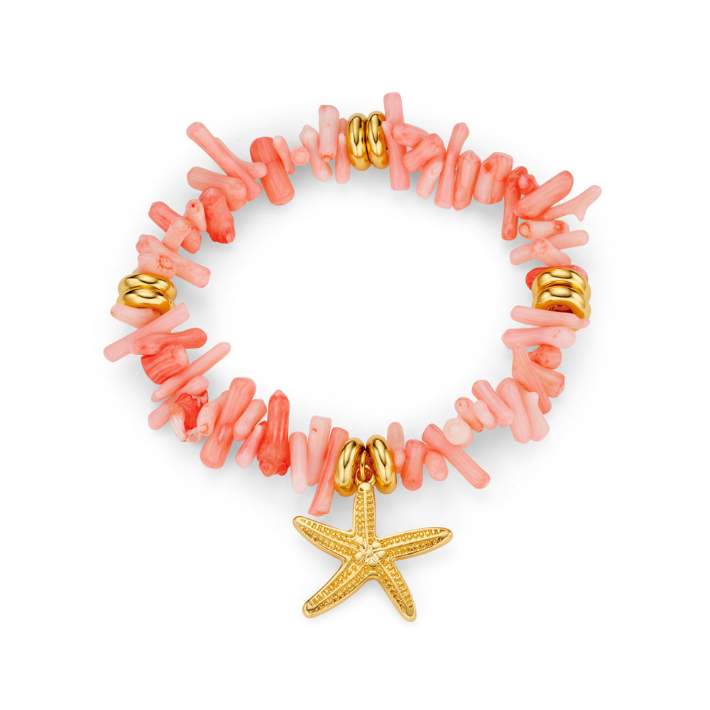 Beaded Bracelet Default Pink Coral Chip & Starfish Bracelet Orelia Jewellery