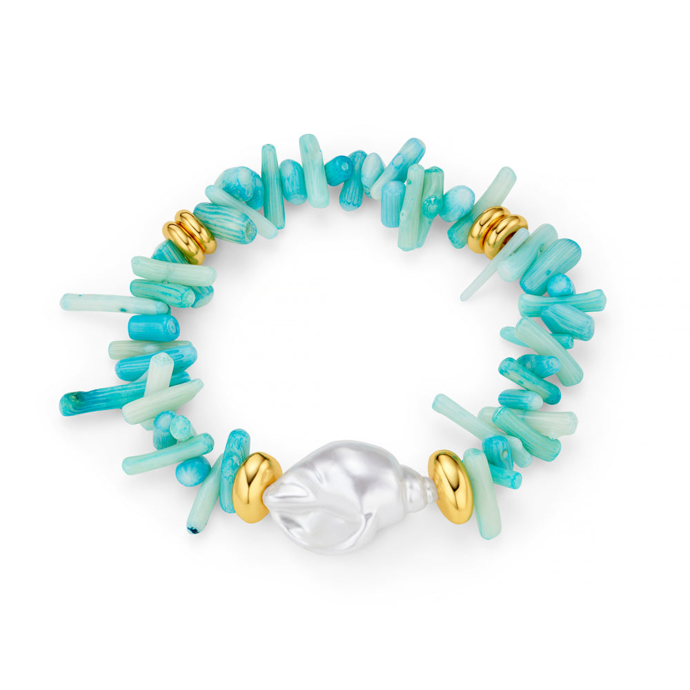 Beaded Bracelet Default Statement Blue Coral Chip & Stationed Pearl Bracelet Orelia Jewellery