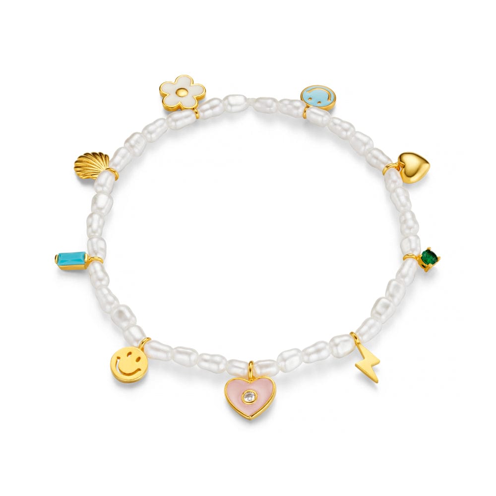 Beaded Bracelet ONE Pearl & Eclectic Charm Beaded Stretch Bracelet Orelia Jewellery