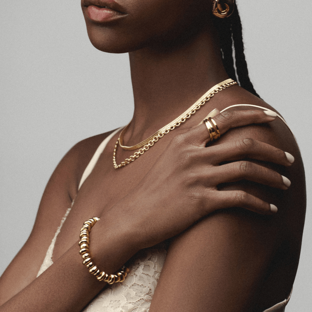 Beaded Bracelet Polished Metal Nugget Stretch Bracelet Orelia Jewellery