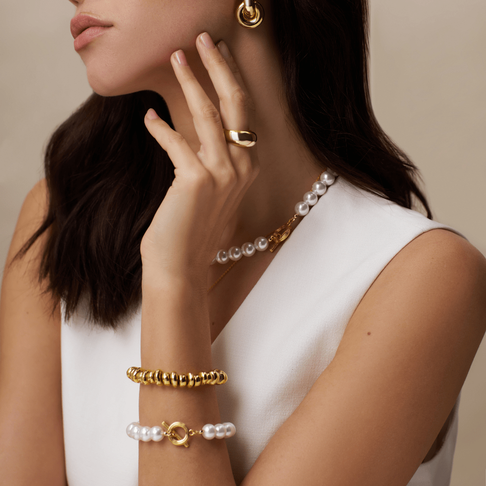 Beaded Bracelet Polished Metal Nugget Stretch Bracelet Orelia Jewellery