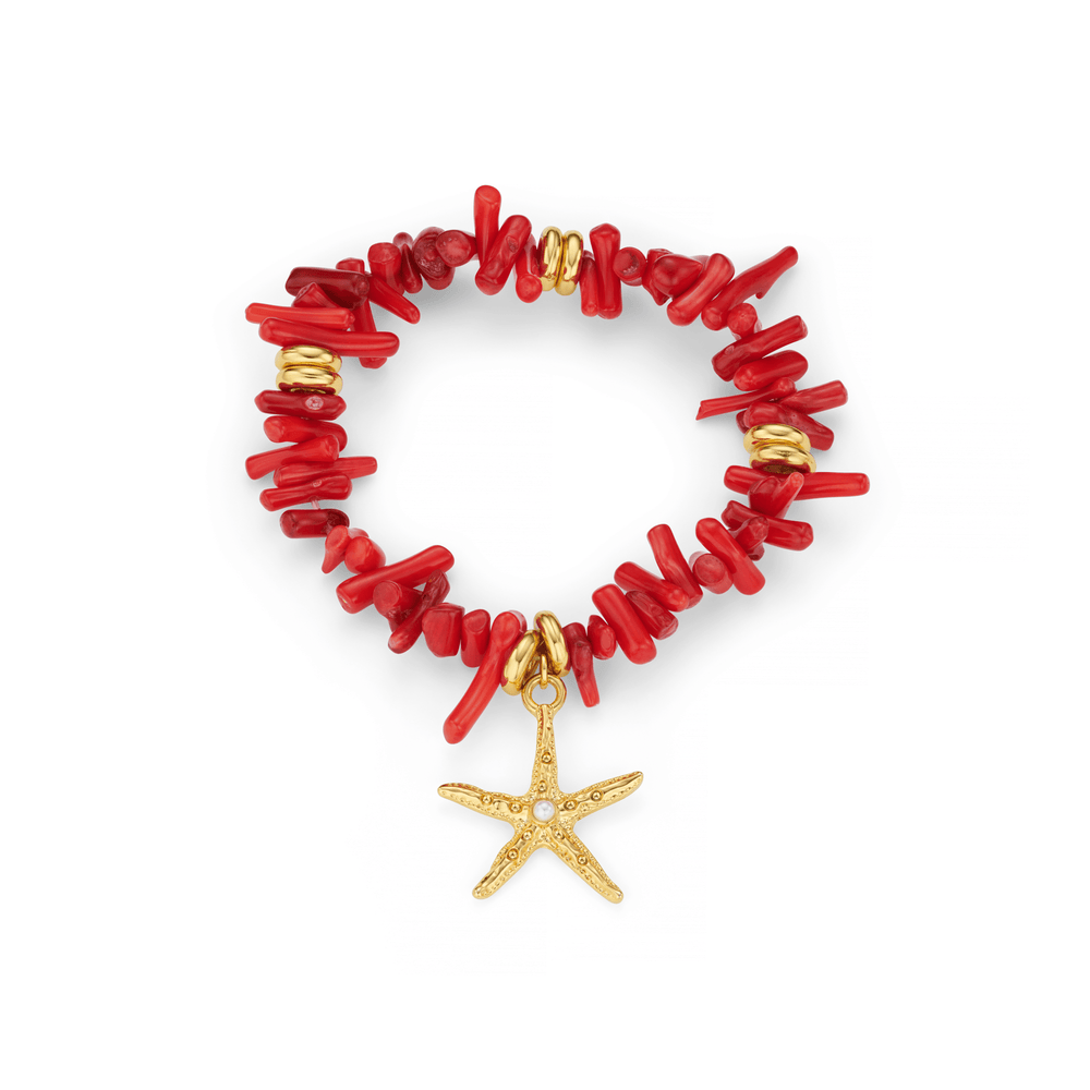 Beaded Bracelet Red Coral Chip & Starfish Bracelet Orelia Jewellery