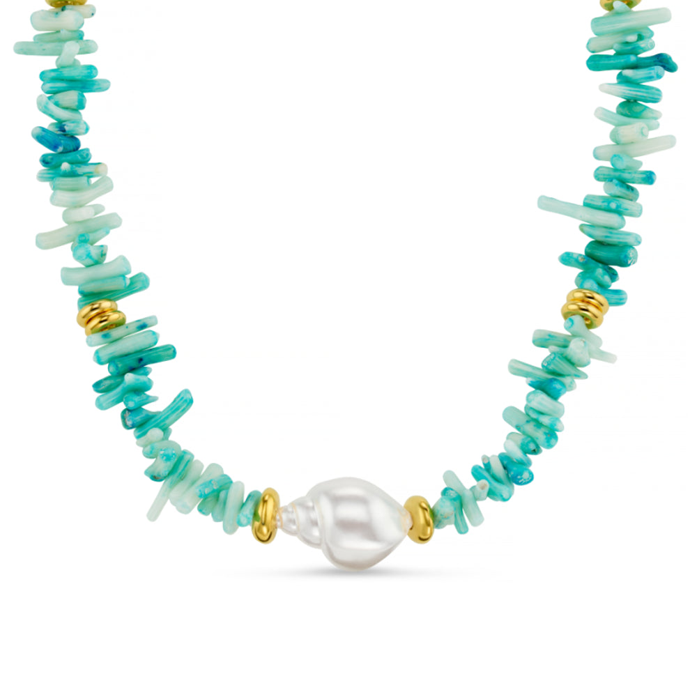 Beaded Necklace Default Statement Blue Coral Chip & Stationed Pearl Necklace Orelia Jewellery