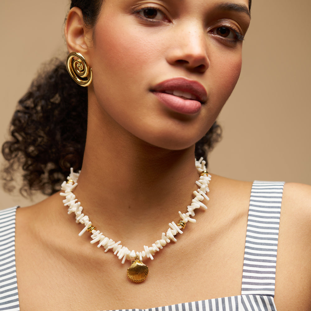 Beaded Necklace Default Statement Cream Coral Chip & Shell Necklace Orelia Jewellery