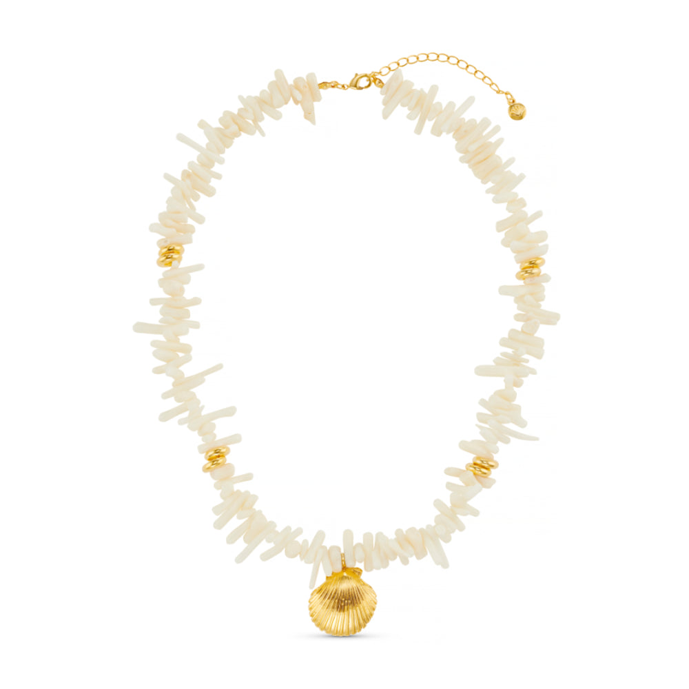 Beaded Necklace Default Statement Cream Coral Chip & Shell Necklace Orelia Jewellery