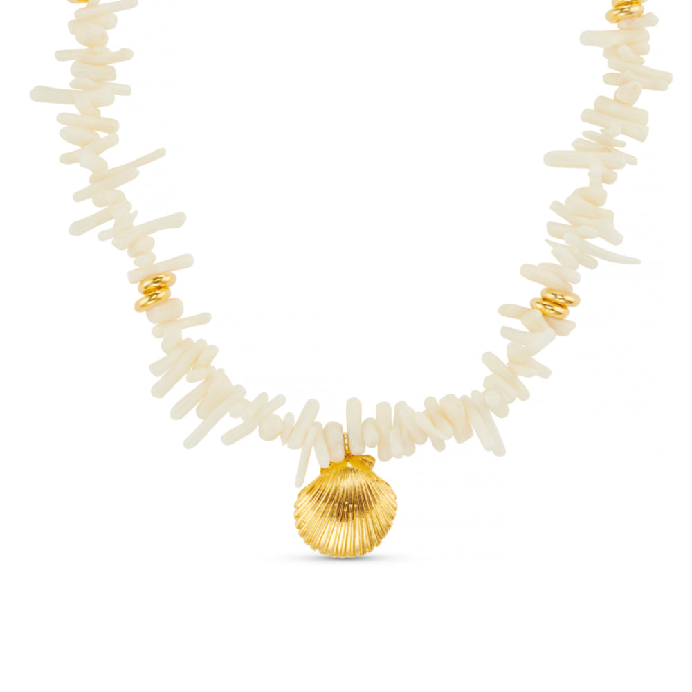Beaded Necklace Default Statement Cream Coral Chip & Shell Necklace Orelia Jewellery