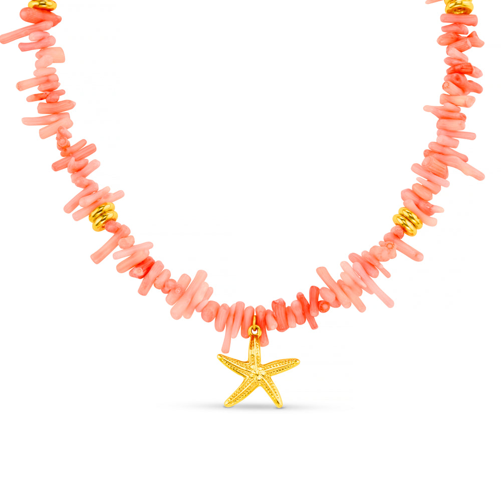 Beaded Necklace Default Statement Pink Coral Chip & Starfish Necklace Orelia Jewellery