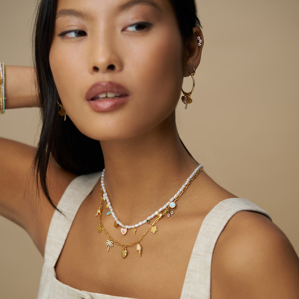Beaded Necklace ONE Pearl & Enamel Eclectic Charm Necklace Orelia Jewellery