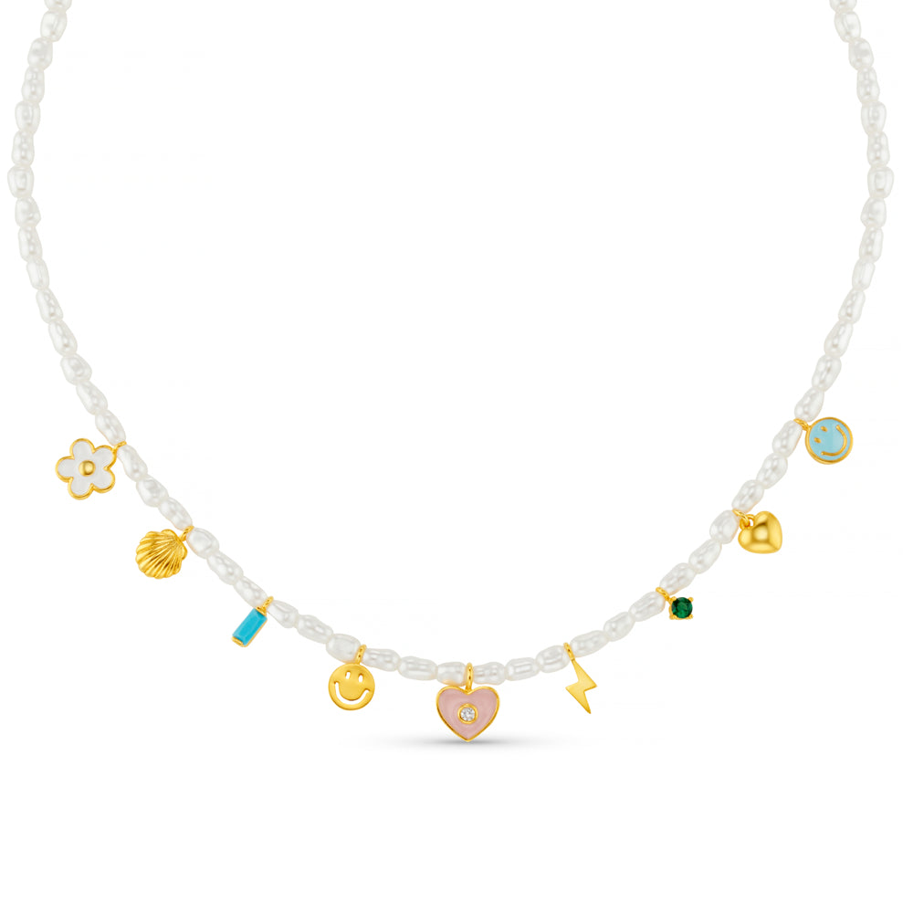 Beaded Necklace ONE Pearl & Enamel Eclectic Charm Necklace Orelia Jewellery