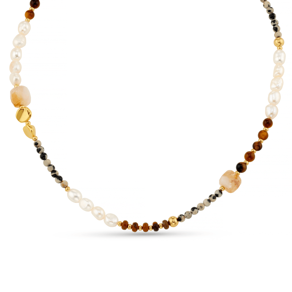 Beaded Necklace Semi-Precious & Pearl Mixed Bead Necklace Orelia Jewellery