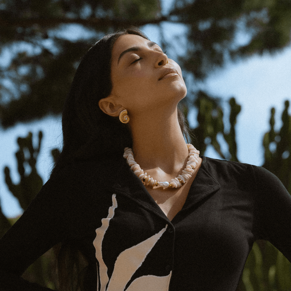 Beaded Necklace Statement Chip & Stationed Pearl Necklace Orelia Jewellery