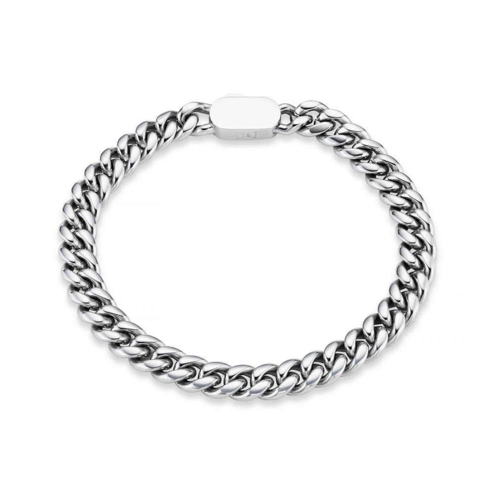 Bracelets Chunky Flat Curb & Solid Clasp Bracelet - Silver Orelia Jewellery