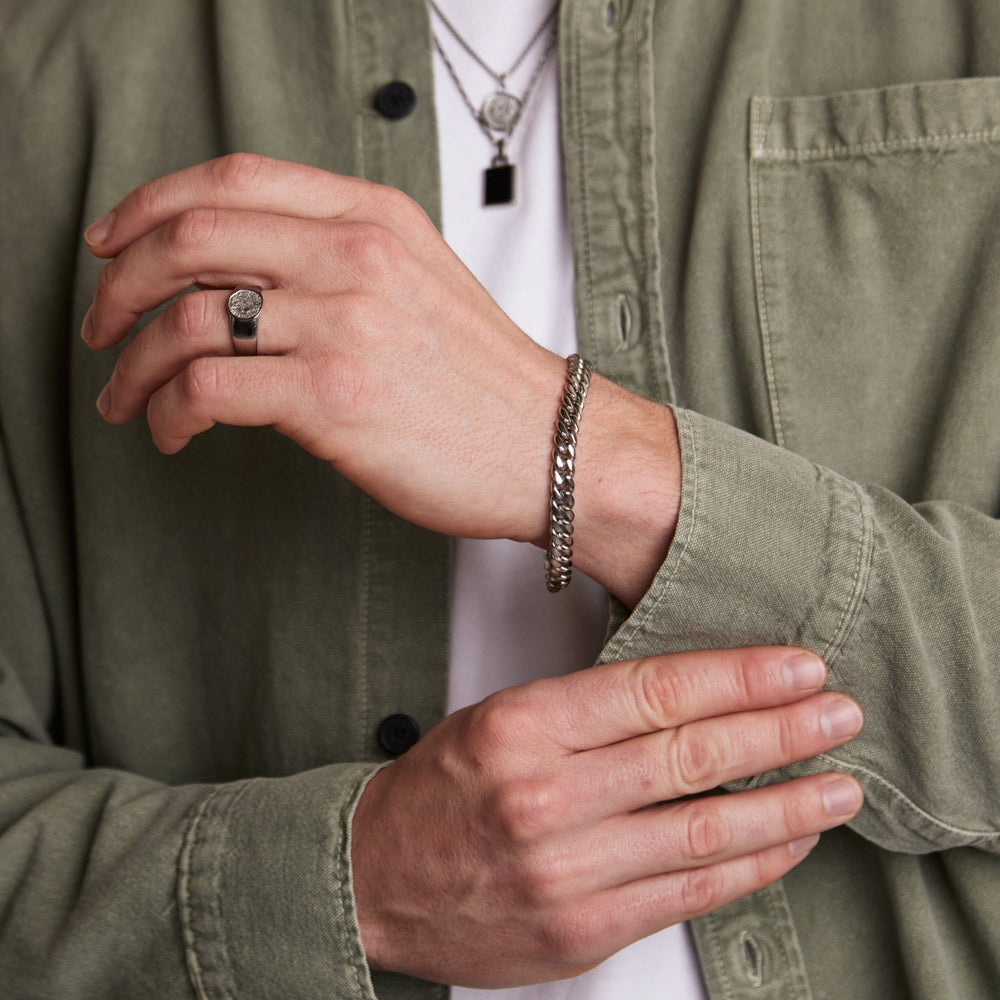 Bracelets Chunky Flat Curb & Solid Clasp Bracelet - Silver Orelia Jewellery