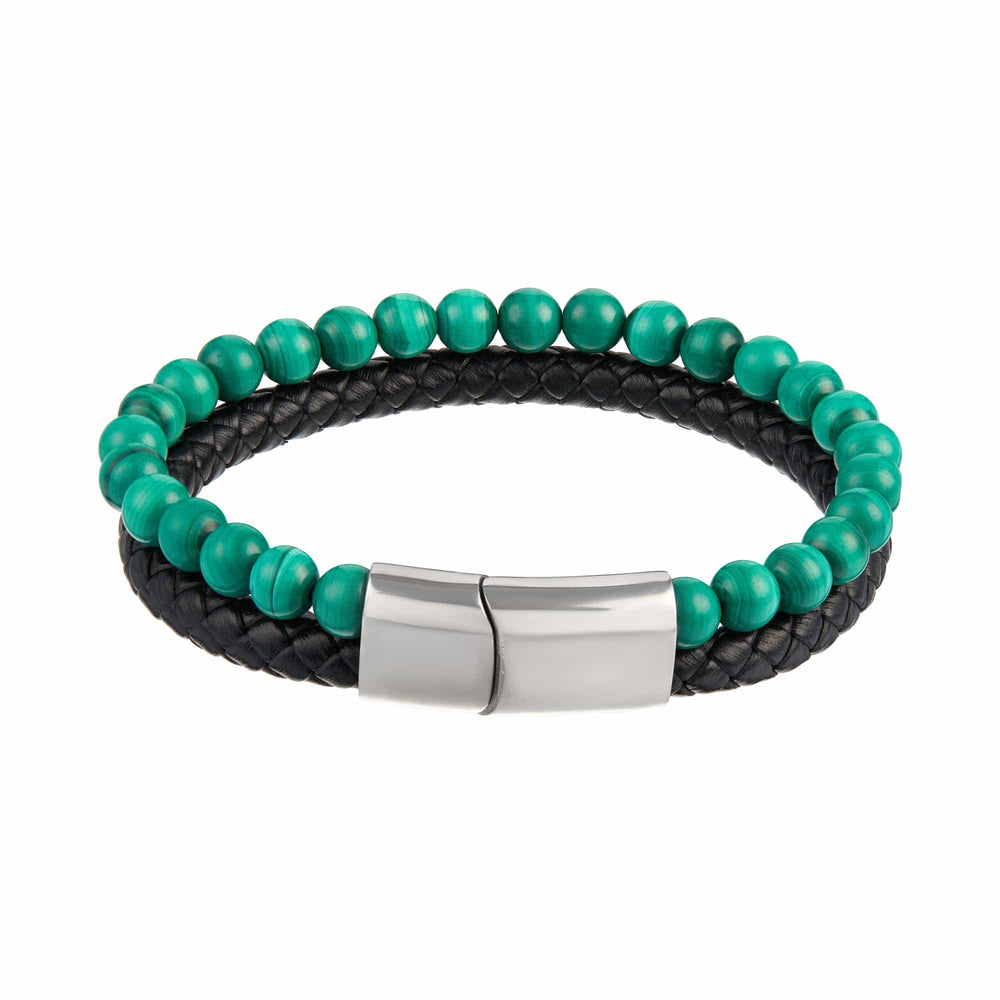 Bracelets Leather & Malachite Bead 2-Row Bracelet Orelia Jewellery