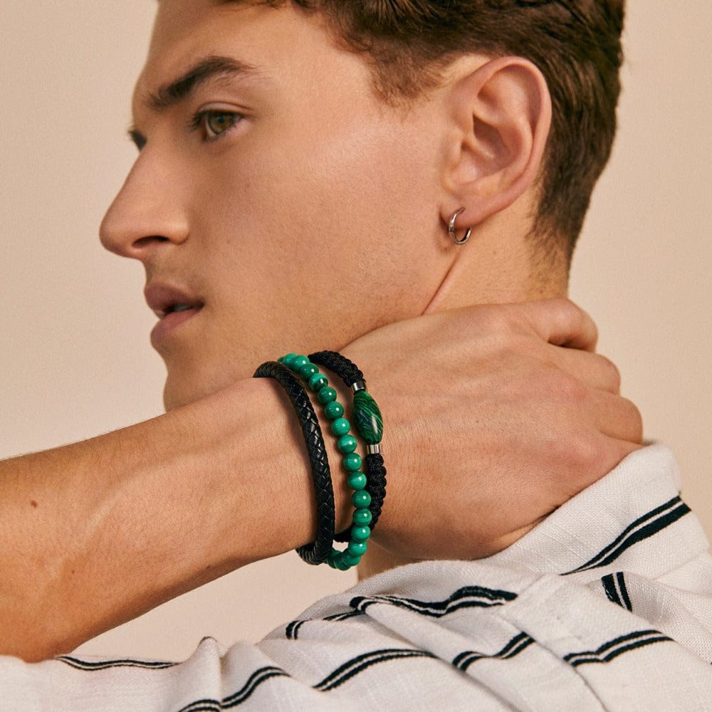 Bracelets Leather & Malachite Bead 2-Row Bracelet Orelia Jewellery