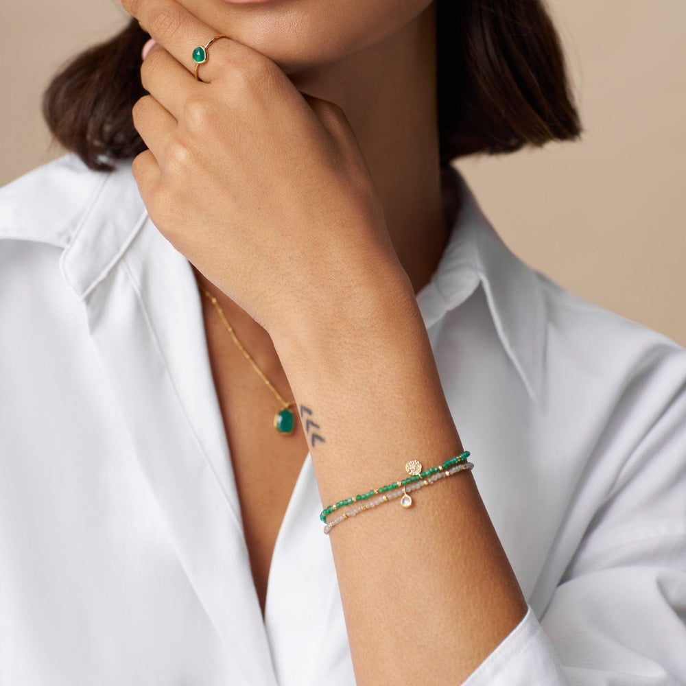 Bracelets LUXE Mini Bead & Coin Charm Bracelet - Green Agate Orelia Jewellery