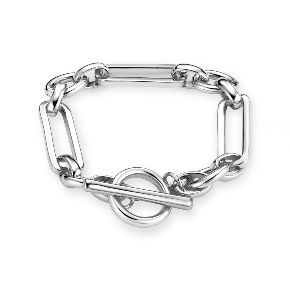 Bracelets Rectangular Link T-Bar Bracelet - Silver Orelia Jewellery