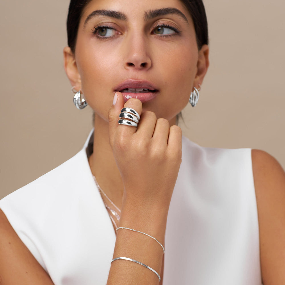 Bracelets Satellite & Flat Curb Bracelet Duo - Silver Orelia Jewellery