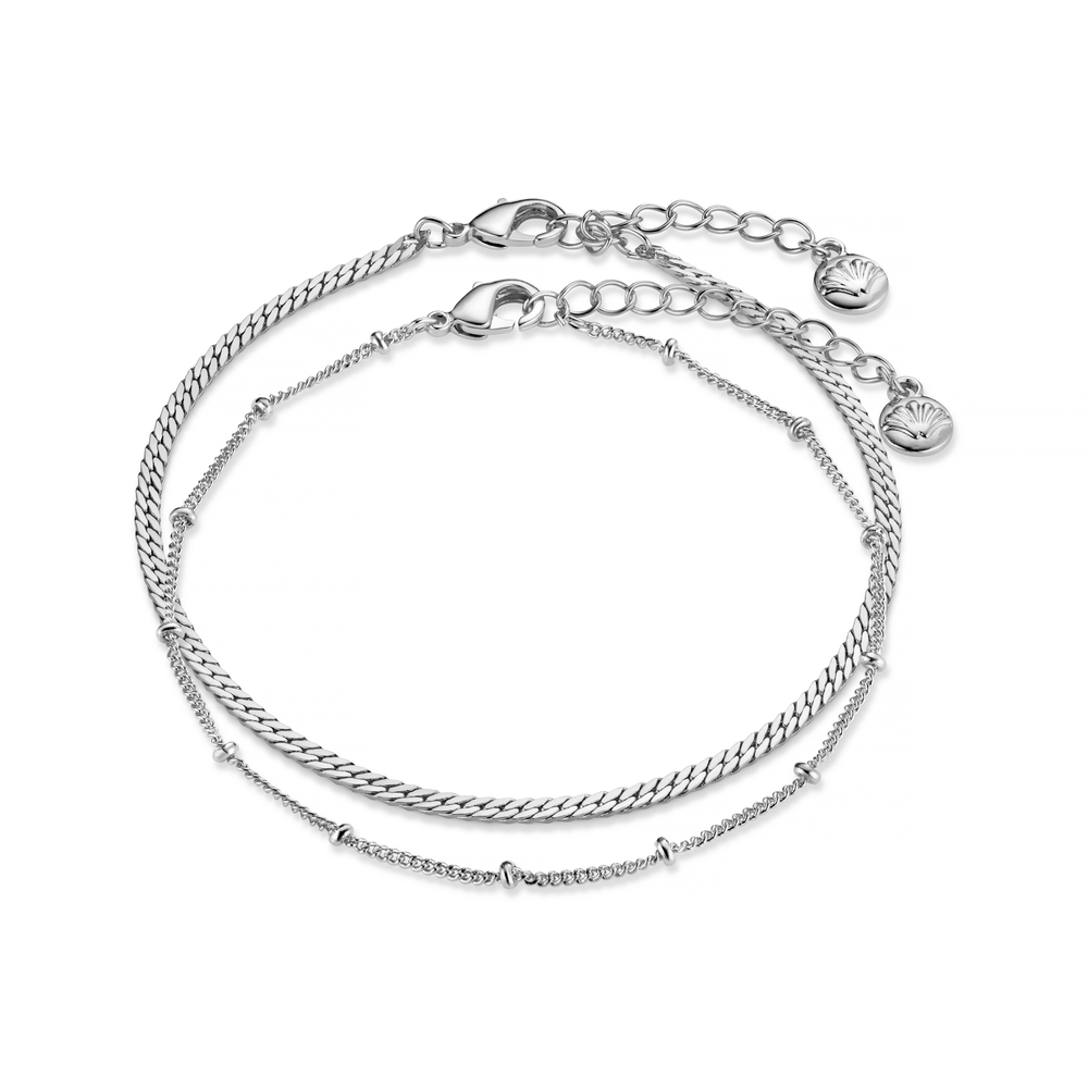 Bracelets Satellite & Flat Curb Bracelet Duo - Silver Orelia Jewellery