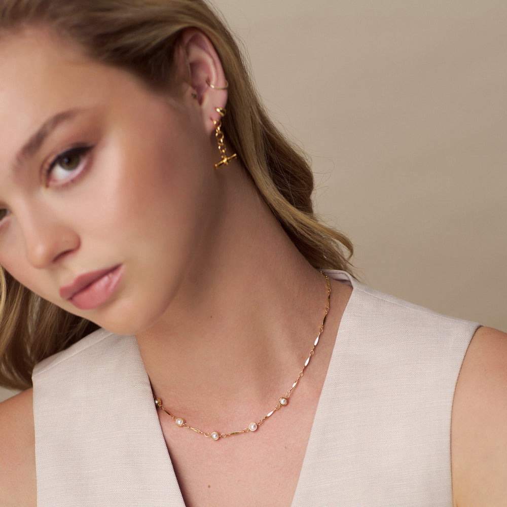 Chain Necklace Bar Link & Stationed Pearl Necklace Orelia Jewellery
