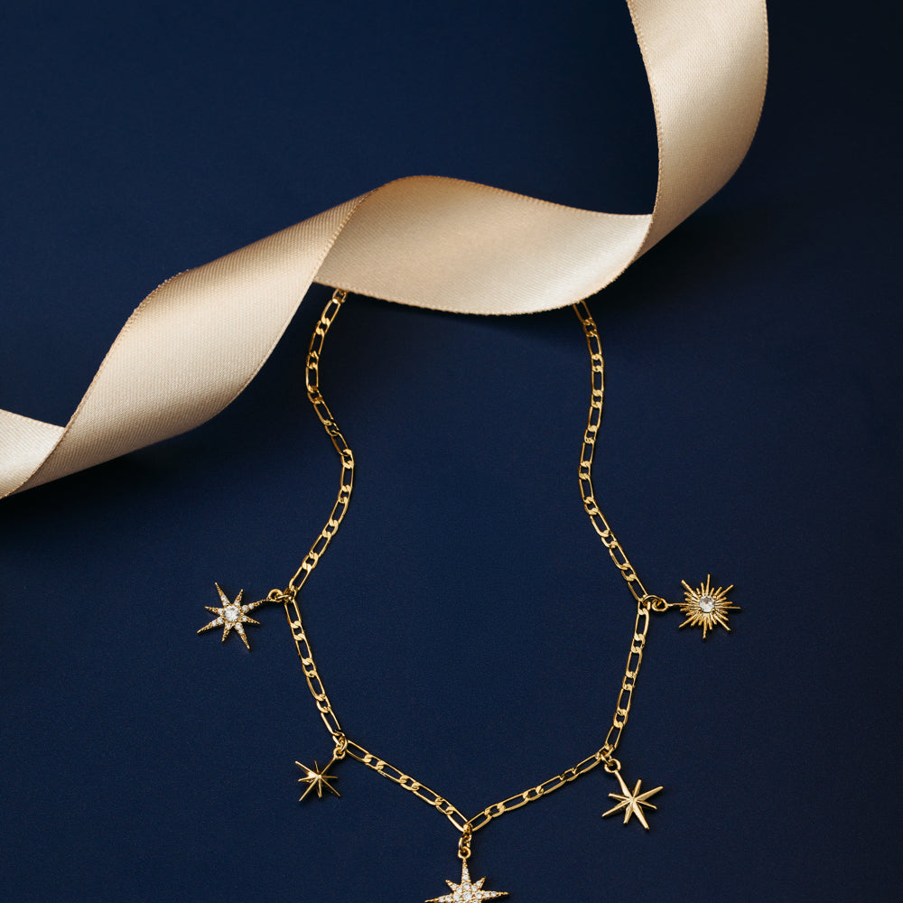 Chain Necklace ONE Statement Starburst Charm Drop Necklace Orelia Jewellery