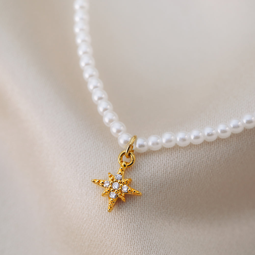 Collar Necklace ONE Micro Pearl & Pavé Starburst Necklace Orelia Jewellery