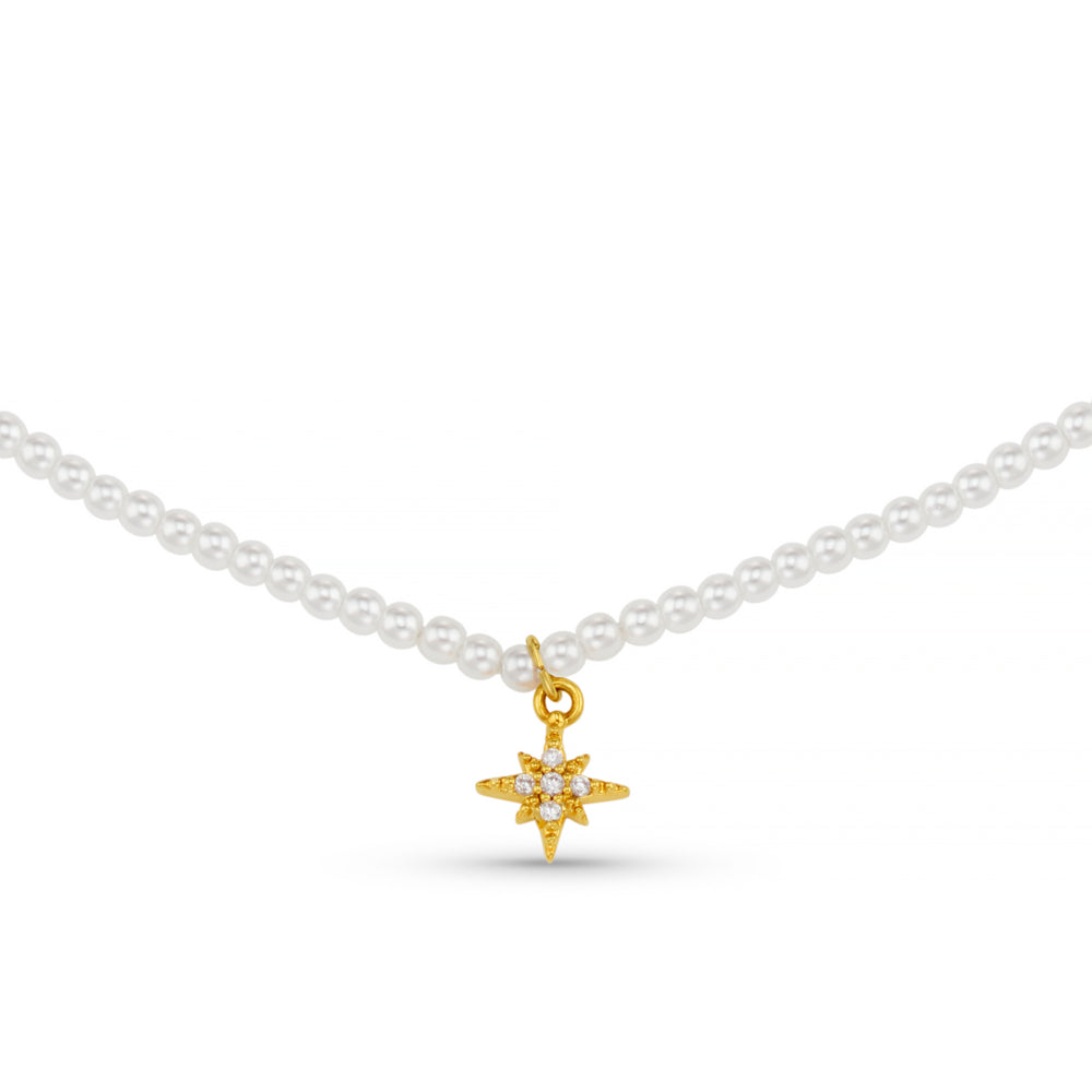 Collar Necklace ONE Micro Pearl & Pavé Starburst Necklace Orelia Jewellery