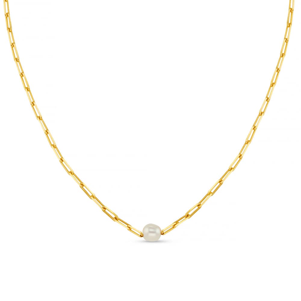 Collar Necklace ONE Stationed Pearl & Chain Link Necklace Orelia Jewellery