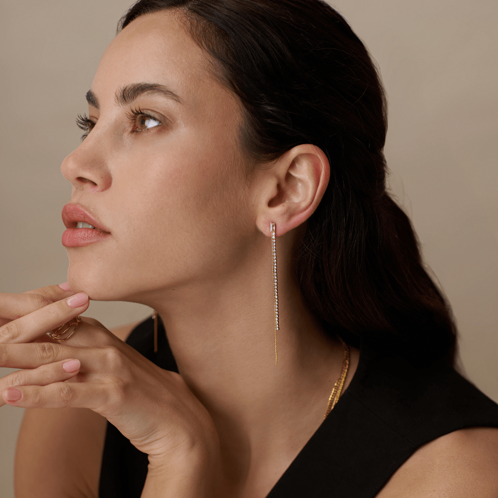 Drop Earrings Baguette & Crystal Chain Fine Drop Earrings Orelia Jewellery