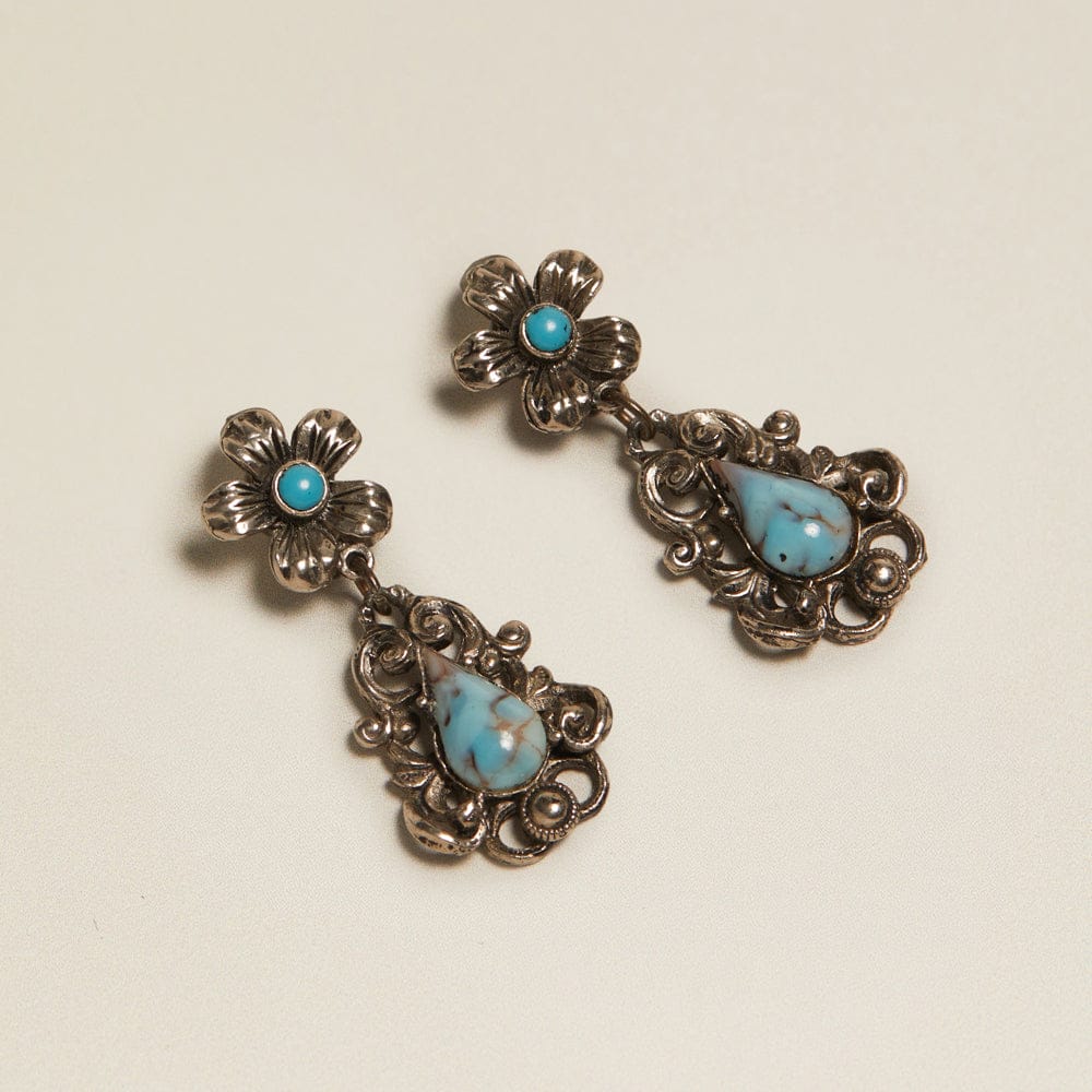 Drop Earrings Default Vintage Floral Drop Blue Stone Clip-On Earrings Orelia Jewellery