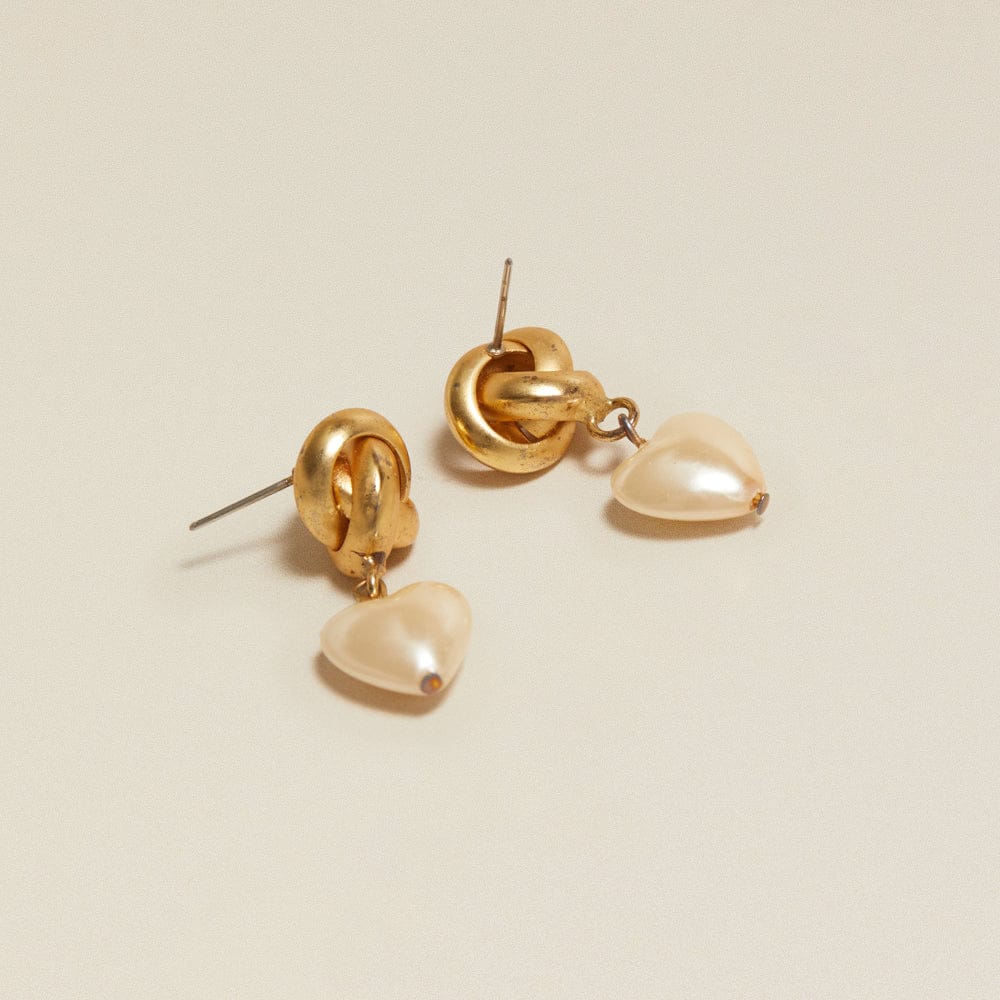 Drop Earrings Default Vintage Knot & Heart Pearl Drop Earrings Orelia Jewellery