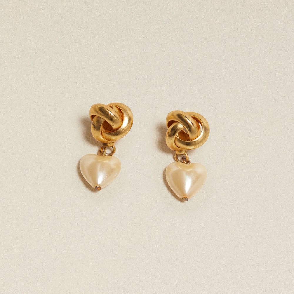 Drop Earrings Default Vintage Knot & Heart Pearl Drop Earrings Orelia Jewellery