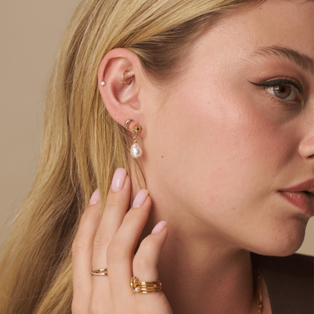 Drop Earrings Mini Molten Sun & Pearl Drop Earrings Orelia Jewellery