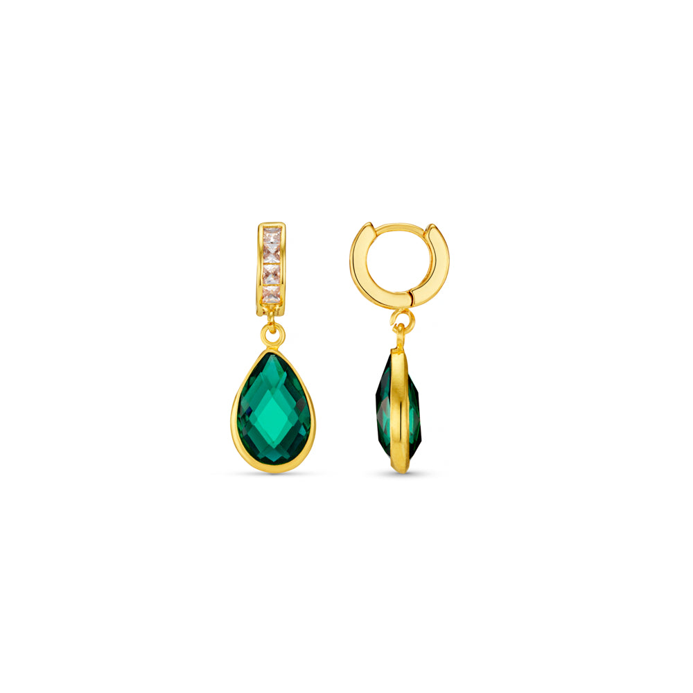 Drop Earrings ONE Emerald Teardrop Mini Micro Hoop Earrings Orelia Jewellery