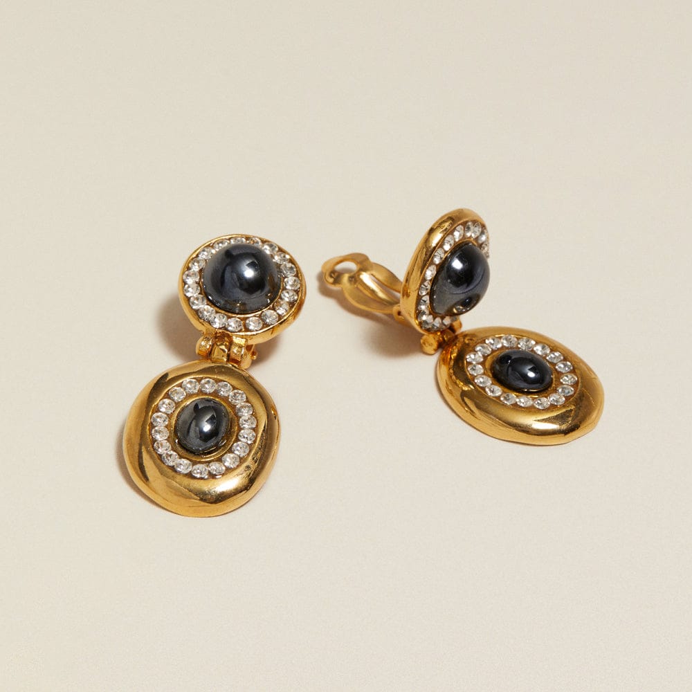 Drop Earrings ONE Vintage Black & Crystal Drop Clip-On Earrings Orelia Jewellery