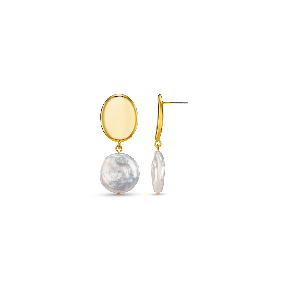 Drop Earrings Polished Coin & Pearl Drop Earrings Orelia Jewellery