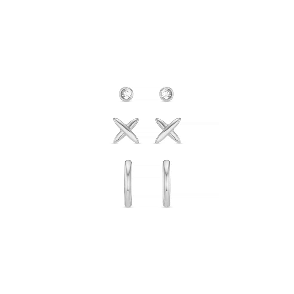 Earring Pack Default Polished Cross & Micro Hoop Ear Stacking Set Silver Orelia Jewellery