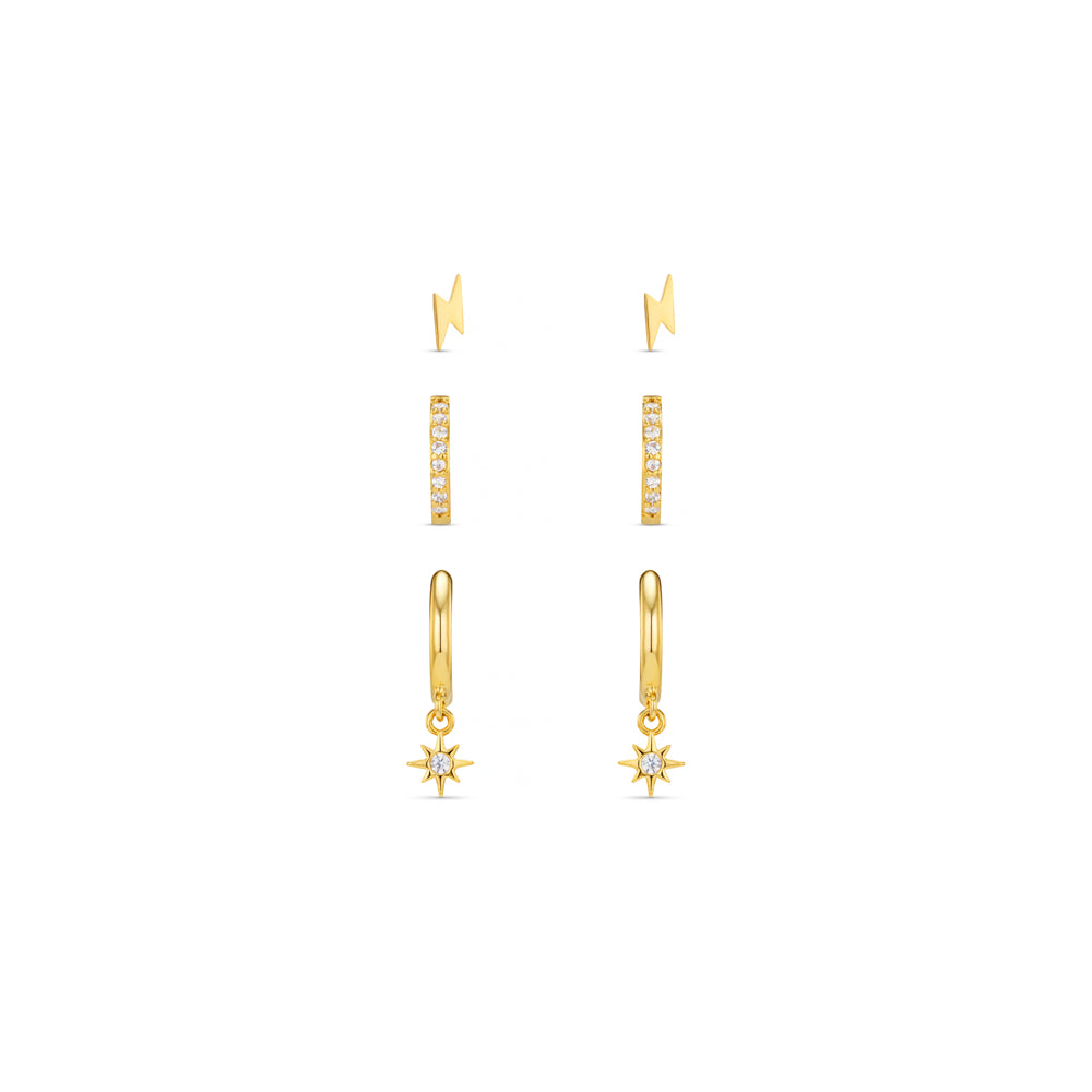 Earring Pack ONE Pavé Lightning & Starburst Micro Hoop Ear Stacking Set Orelia Jewellery