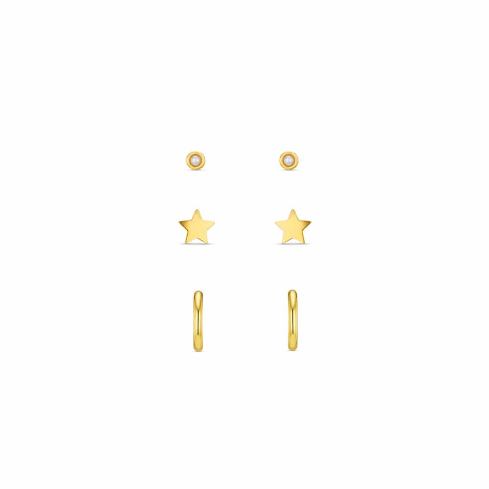 Earring Pack ONE Pearl & Star Micro Hoop Ear Stacking Set Orelia Jewellery