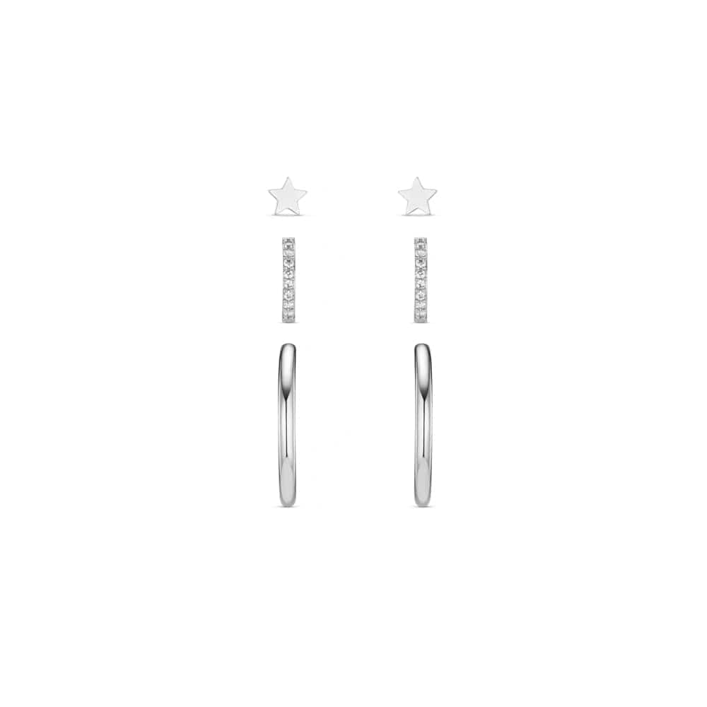 Earring Pack ONE Star & Mixed Hoop Ear Stacking Set - Silver Orelia Jewellery