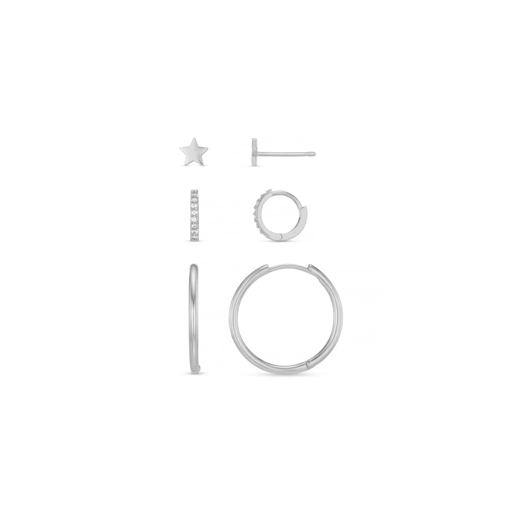 Earring Pack ONE Star & Mixed Hoop Ear Stacking Set - Silver Orelia Jewellery