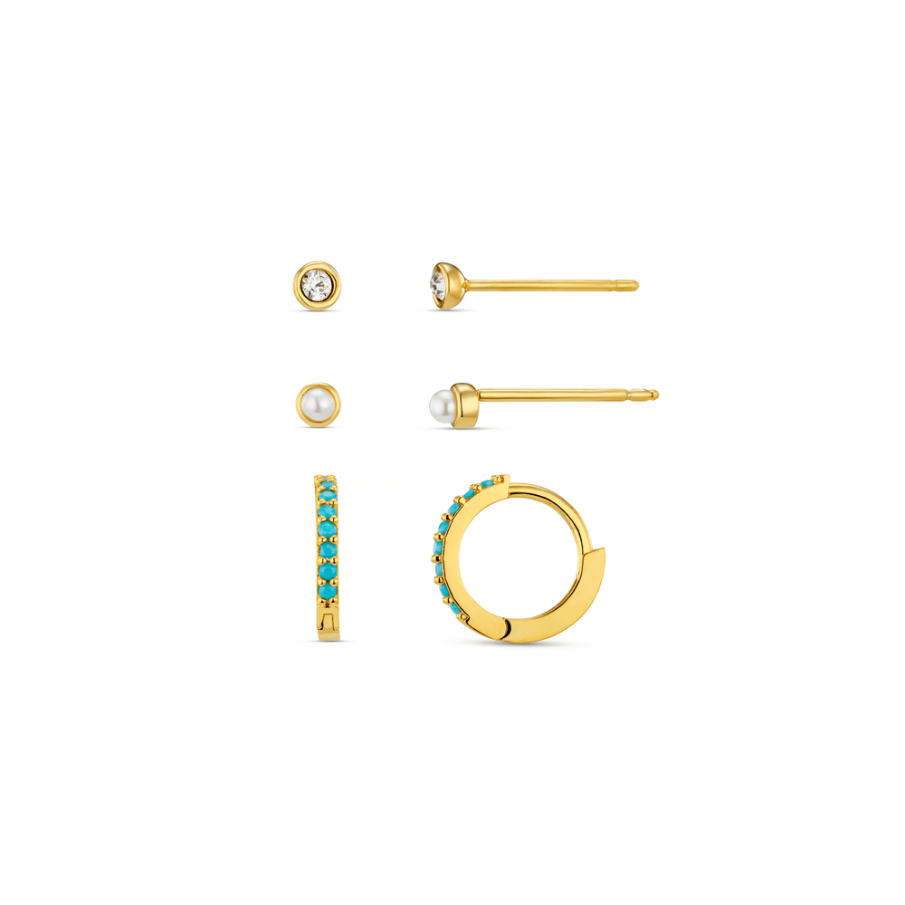 Earring Pack Pearl & Turquoise Micro Hoop Ear Pack Orelia Jewellery